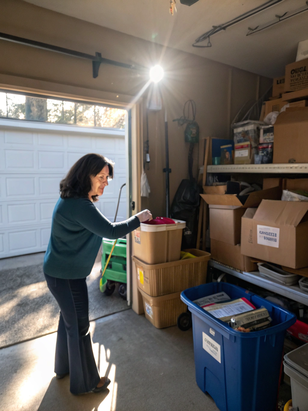 Professional organizer measuring garage storage space